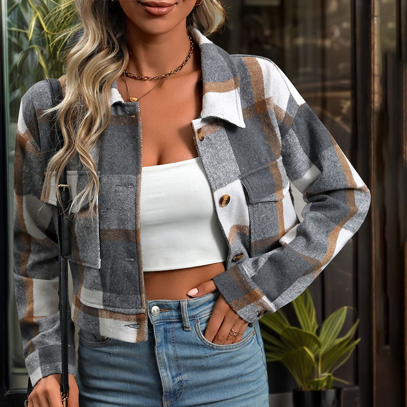 Zeagoo Flannels for Women Cropped Shacket Jacket Fashion Plaid Fall Coat | Button down crop jacket, trendy outfits, fall winter outwear