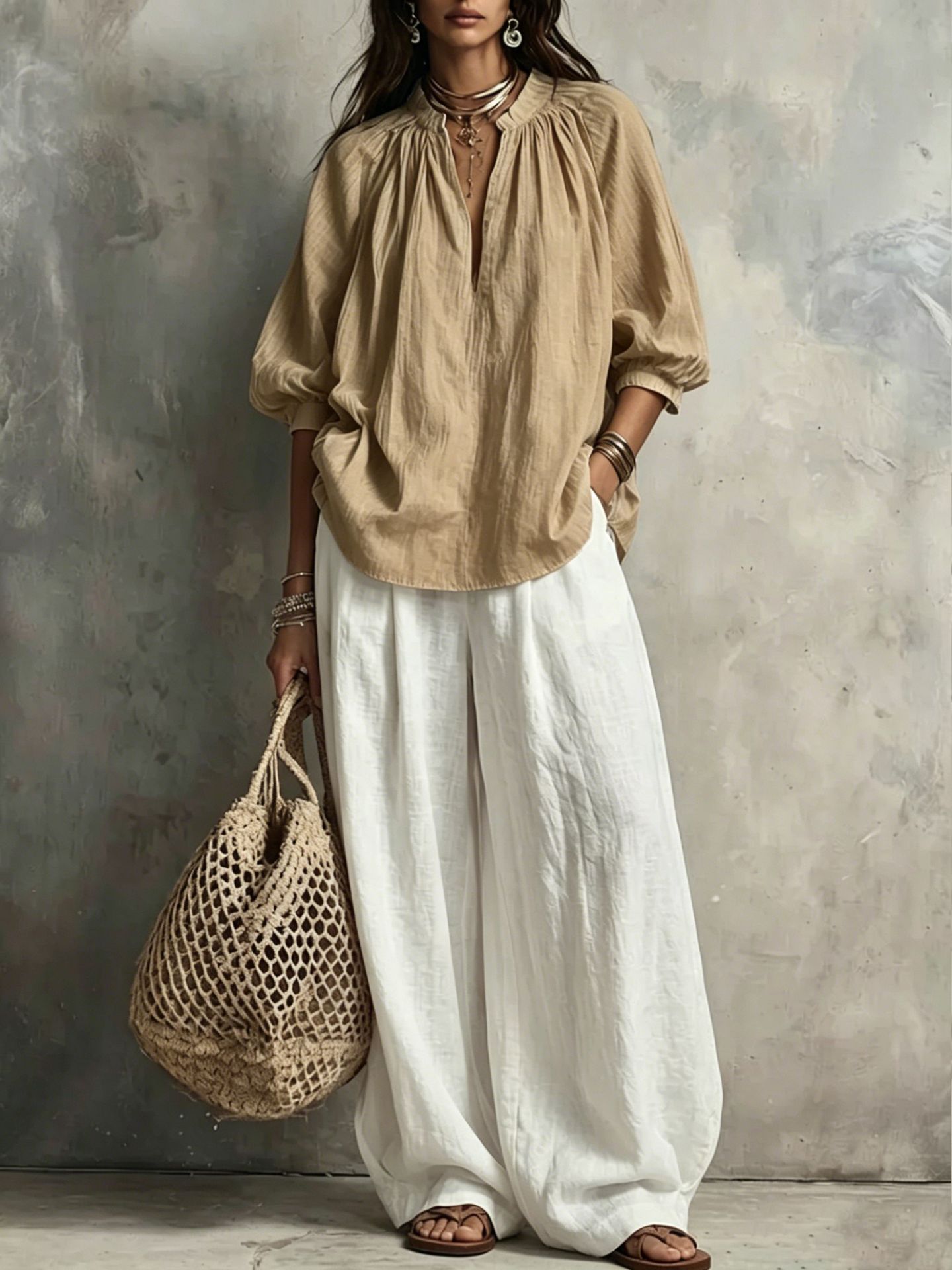 🌺🌺🌺Women's Striped Top And Wide-leg Pants Cotton-linen Set