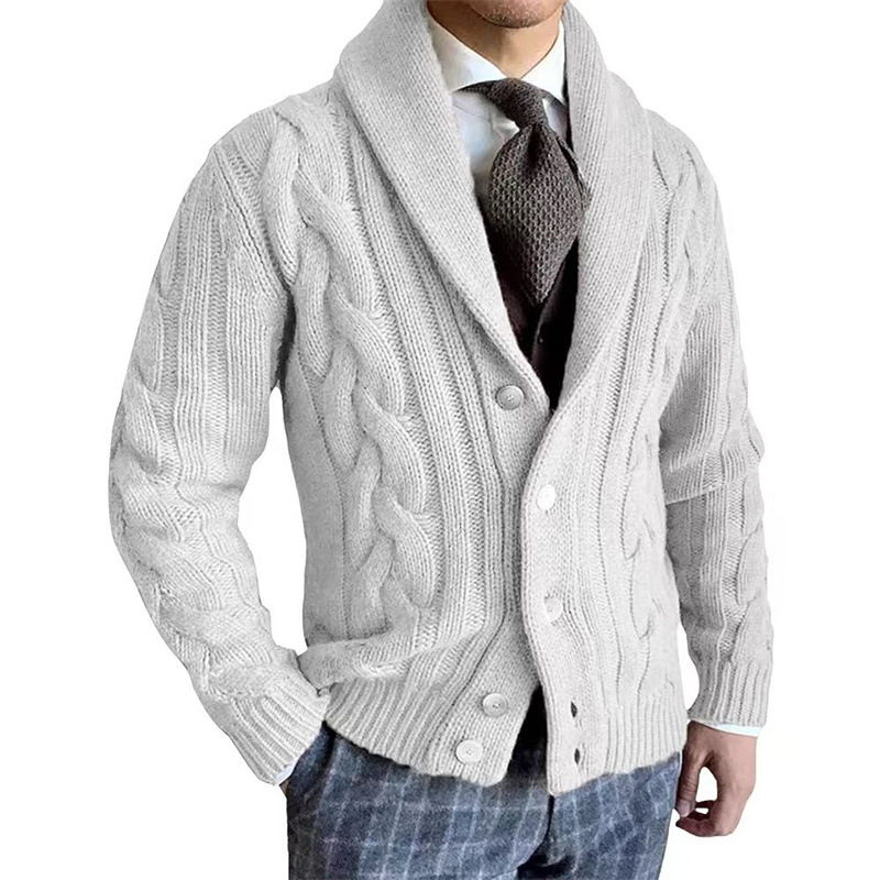Men's Cable Knit Shawl Collar Cardigan - Classic Button Front Sweater Jacket