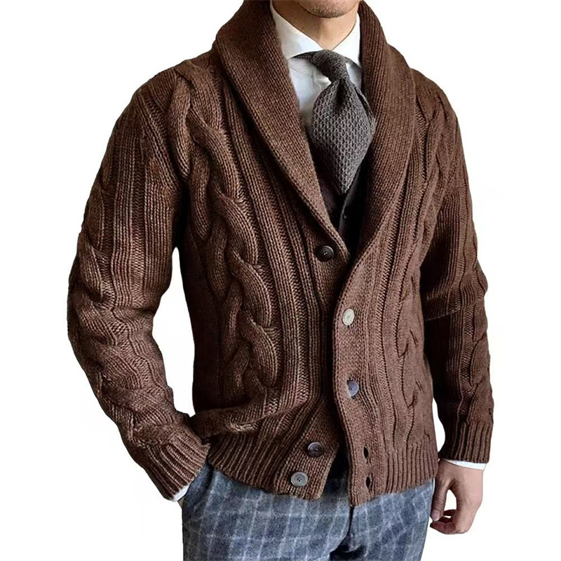 Men's Cable Knit Shawl Collar Cardigan - Classic Button Front Sweater Jacket