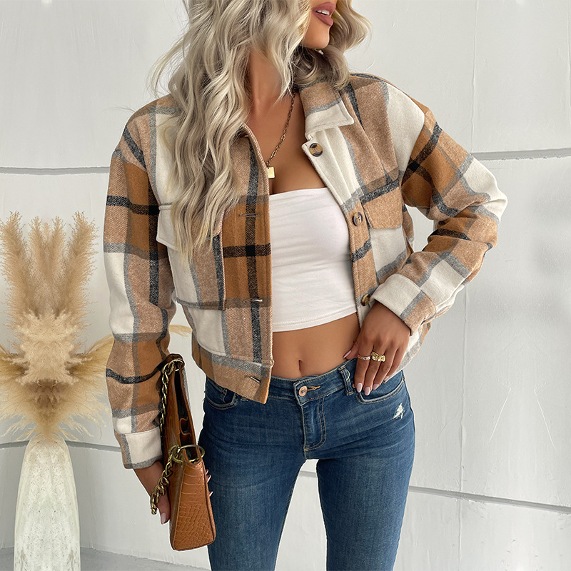 Zeagoo Flannels for Women Cropped Shacket Jacket Fashion Plaid Fall Coat | Button down crop jacket, trendy outfits, fall winter outwear