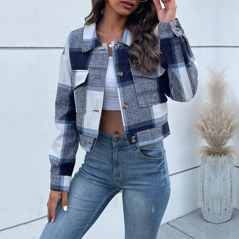 Zeagoo Flannels for Women Cropped Shacket Jacket Fashion Plaid Fall Coat | Button down crop jacket, trendy outfits, fall winter outwear