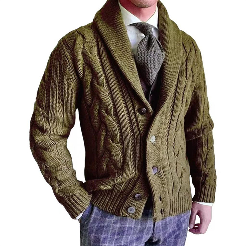 Men's Cable Knit Shawl Collar Cardigan - Classic Button Front Sweater Jacket
