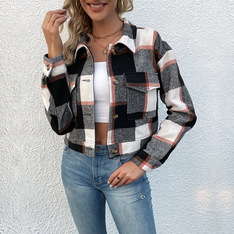Zeagoo Flannels for Women Cropped Shacket Jacket Fashion Plaid Fall Coat | Button down crop jacket, trendy outfits, fall winter outwear