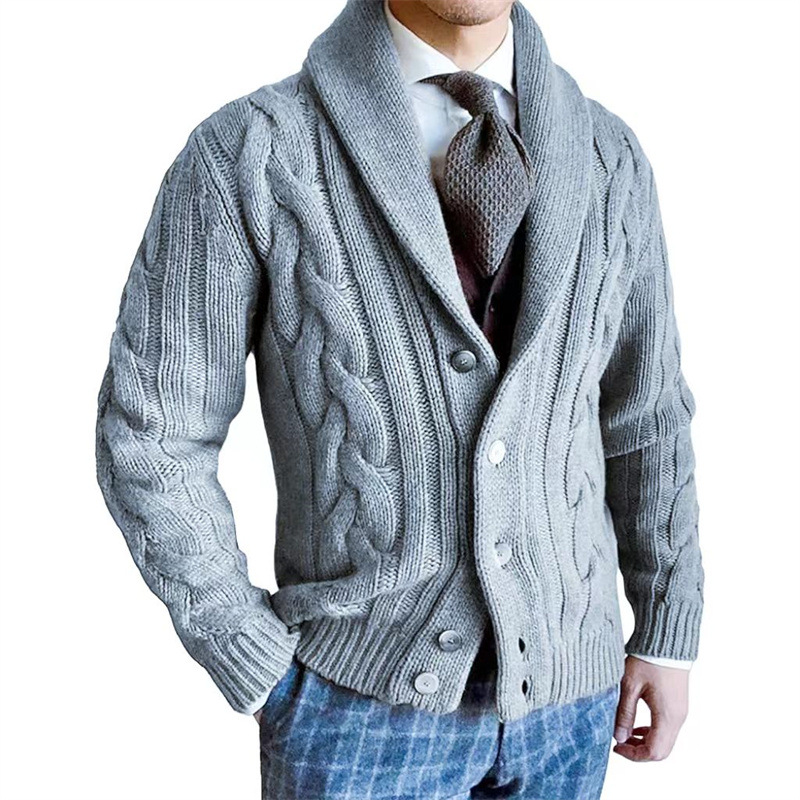 Men's Cable Knit Shawl Collar Cardigan - Classic Button Front Sweater Jacket