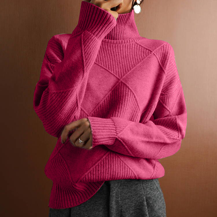 Women’s Cozy Textured Turtleneck Sweater – Relaxed Fit Soft Knit Pullover