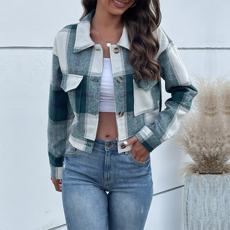 Zeagoo Flannels for Women Cropped Shacket Jacket Fashion Plaid Fall Coat | Button down crop jacket, trendy outfits, fall winter outwear