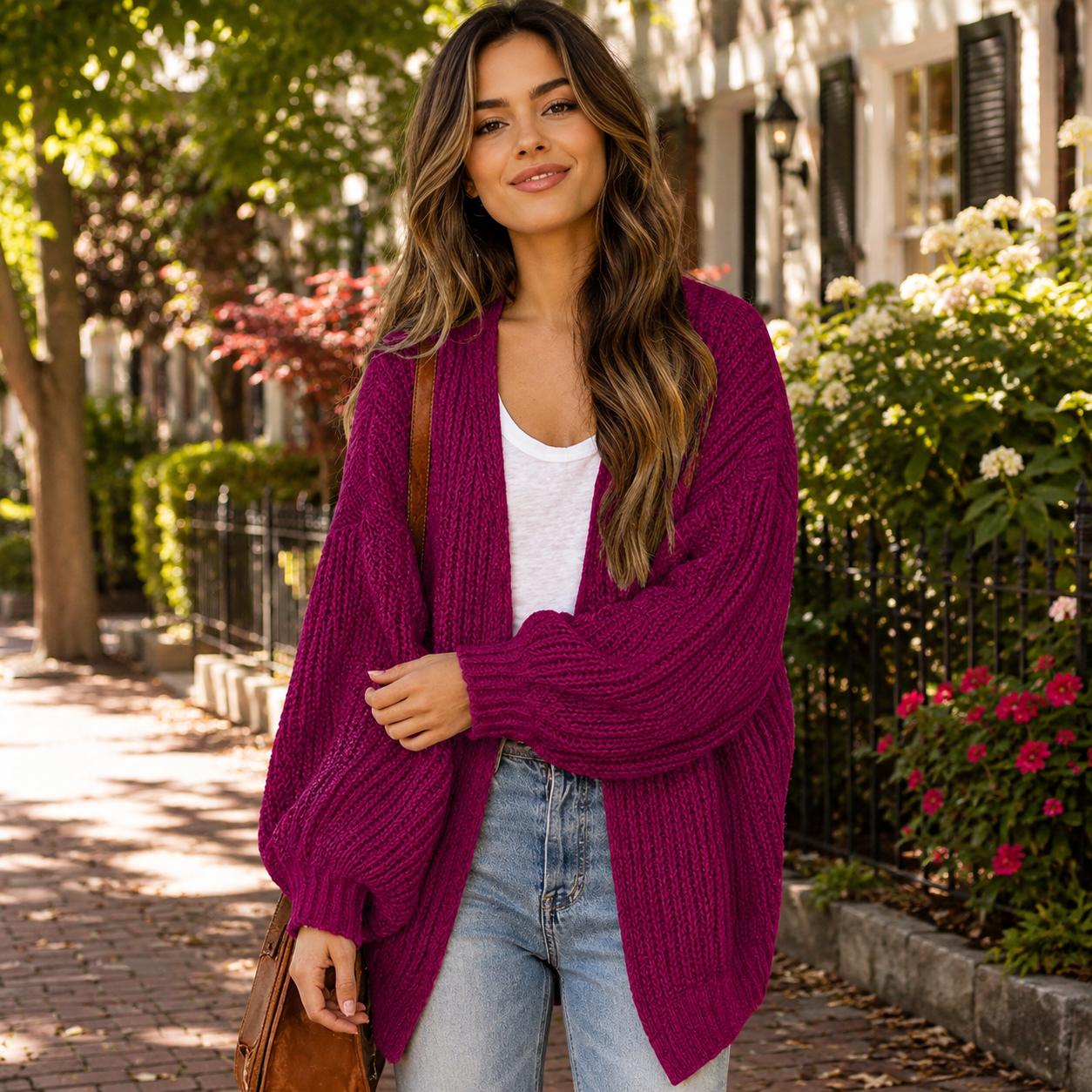 ✨ Cozy-Chic Chunky Knit Open-Front Cardigan – Relaxed Balloon-Sleeve Layer for Everyday Comfort