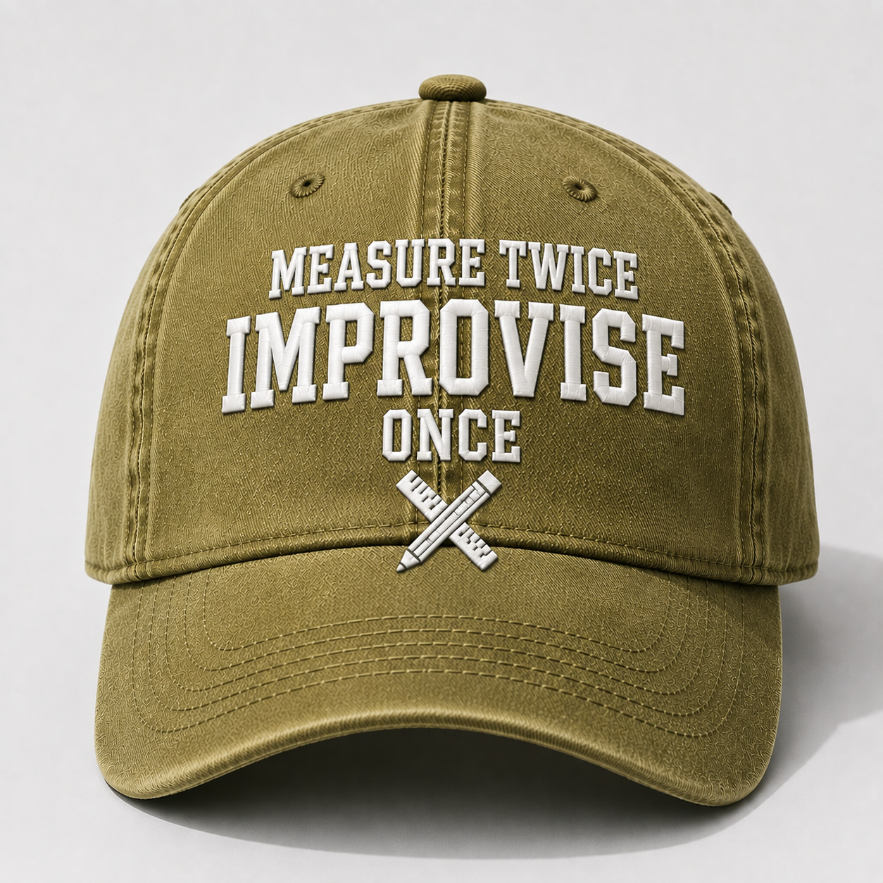 Men’s Vintage Embroidered Baseball Cap – “Measure Twice, Improvise Once” Adjustable Casual Hat