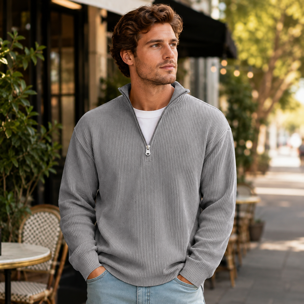 🔥 Men’s Ribbed Quarter-Zip Sweater | Soft Knit, Relaxed Fit & Everyday Style 🍂