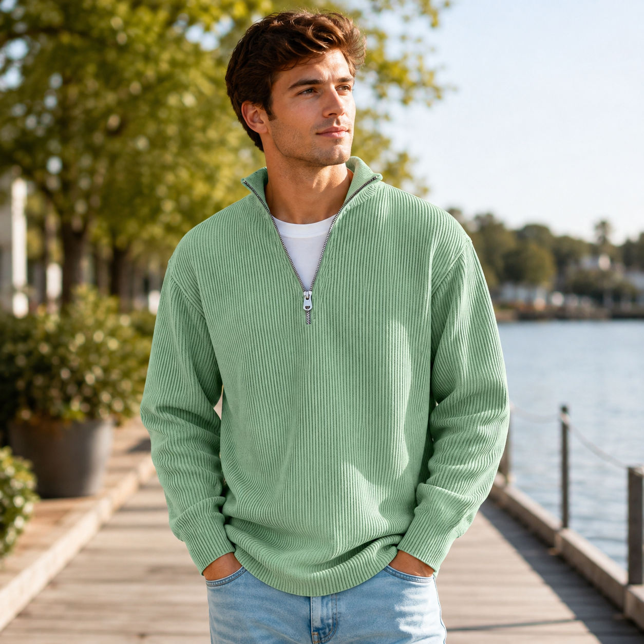 🔥 Men’s Ribbed Quarter-Zip Sweater | Soft Knit, Relaxed Fit & Everyday Style 🍂