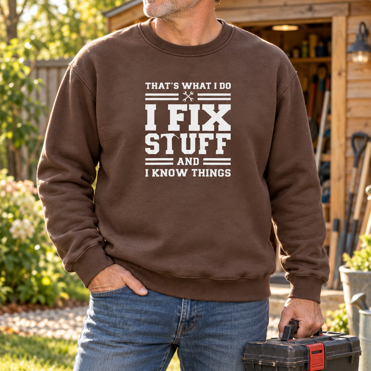 🔧 I Fix Stuff & I Know Things | Funny Men’s Crewneck Sweatshirt