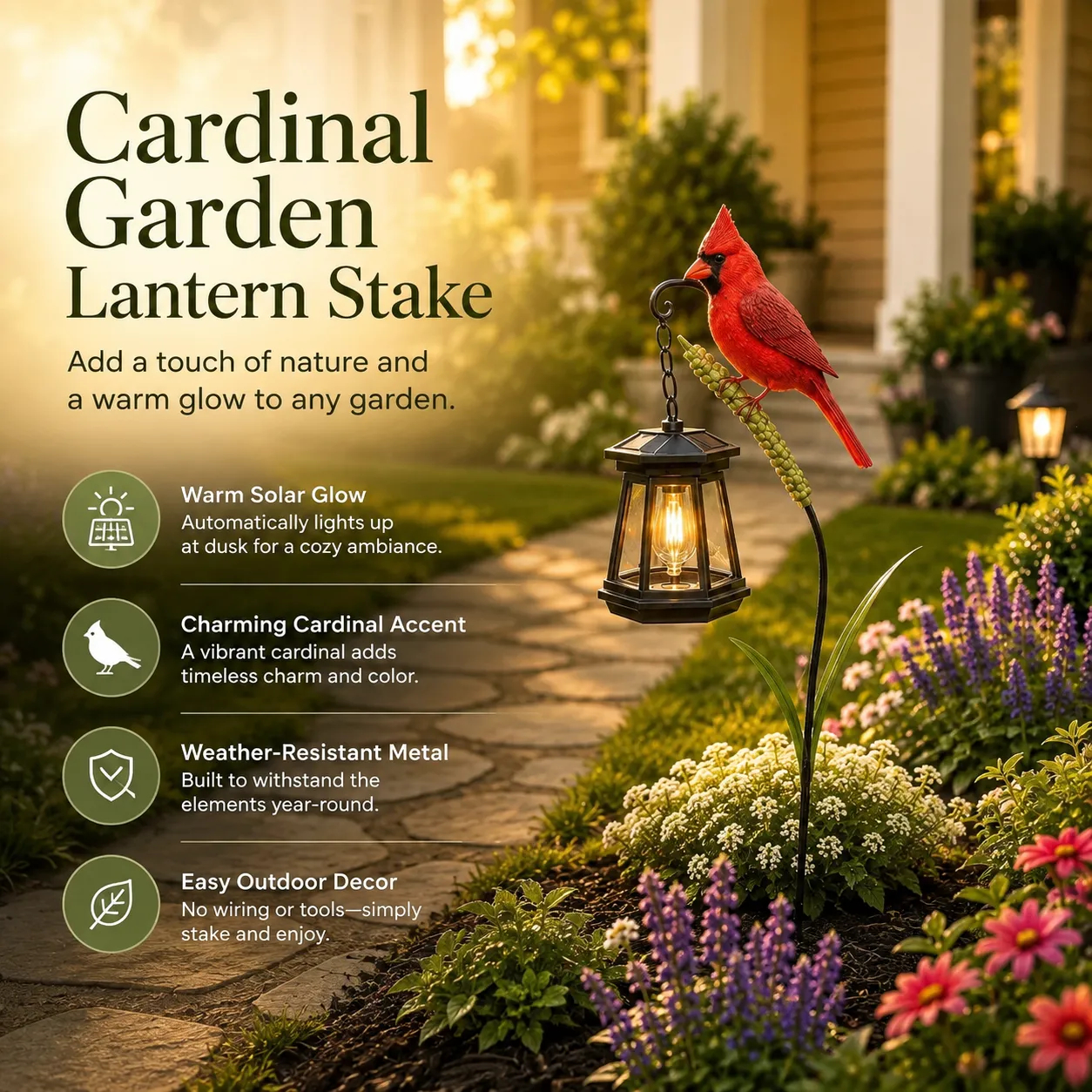 🐦 **Cardinal Garden Lantern Stake🐦 – Charming Outdoor Glow for Gardens, Patios & Pathways**