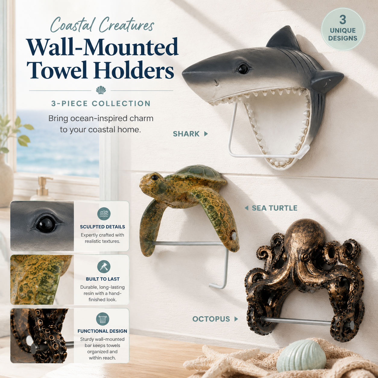 Coastal Creatures wall-mounted holder collection