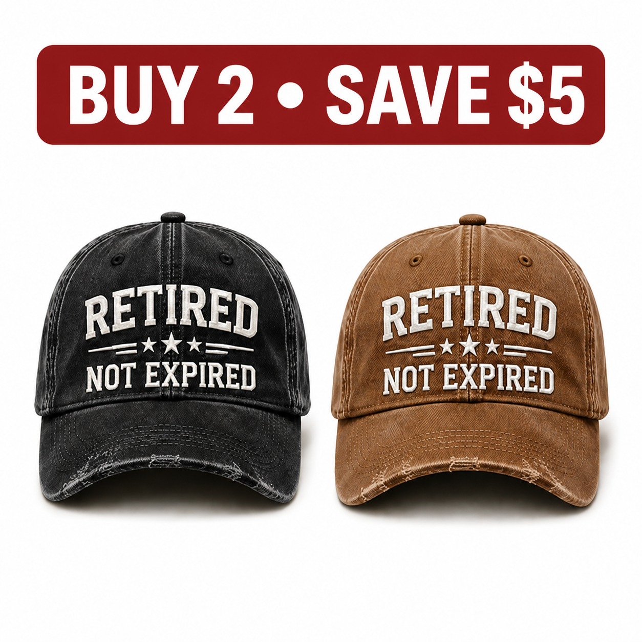 🧢 RETIRED — NOT EXPIRED Vintage Washed Embroidered Baseball Cap, Adjustable Casual Dad Hat