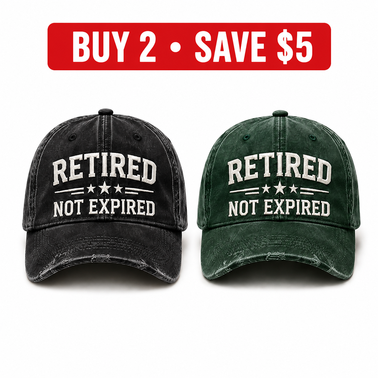 🧢 RETIRED — NOT EXPIRED Vintage Washed Embroidered Baseball Cap, Adjustable Casual Dad Hat