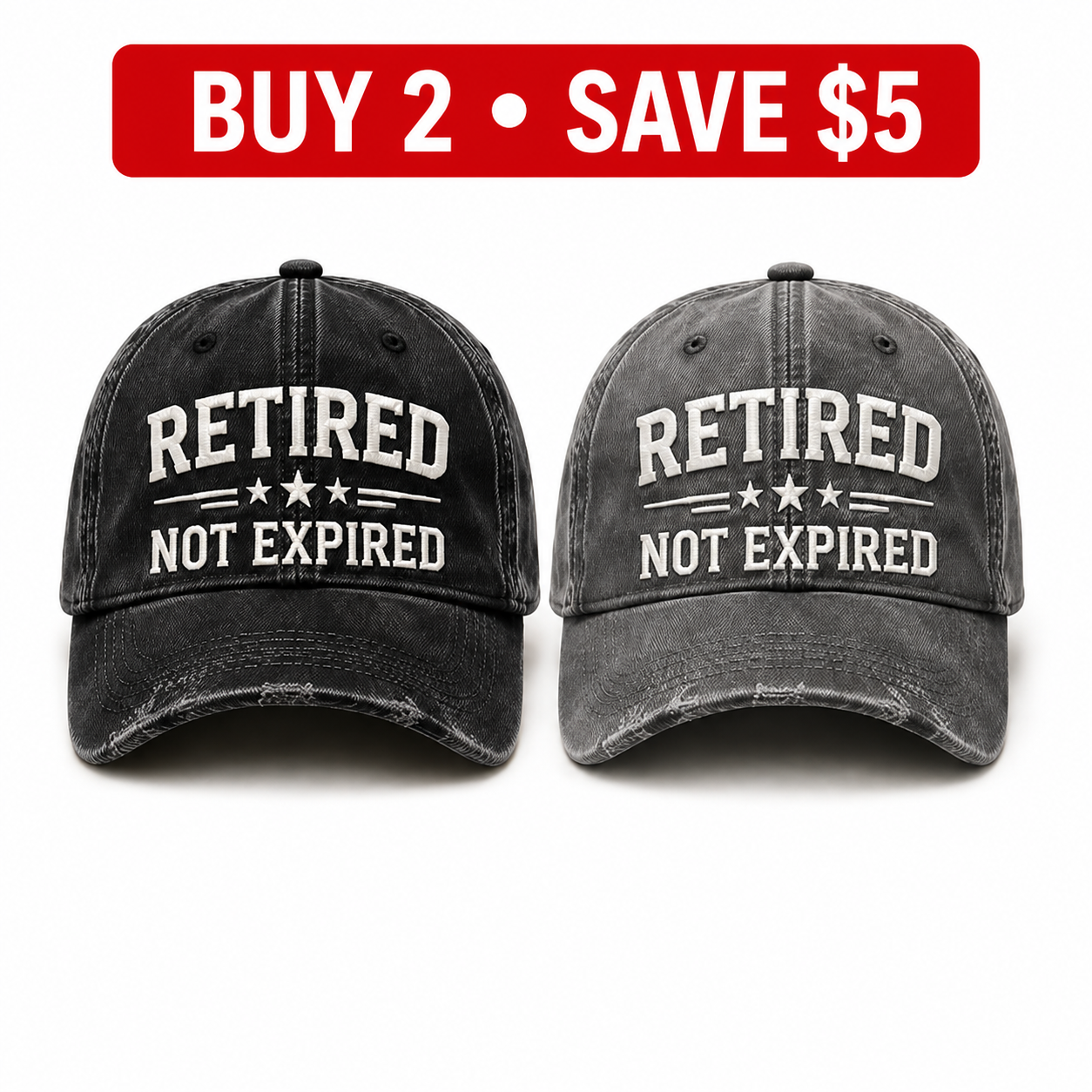 🧢 RETIRED — NOT EXPIRED Vintage Washed Embroidered Baseball Cap, Adjustable Casual Dad Hat