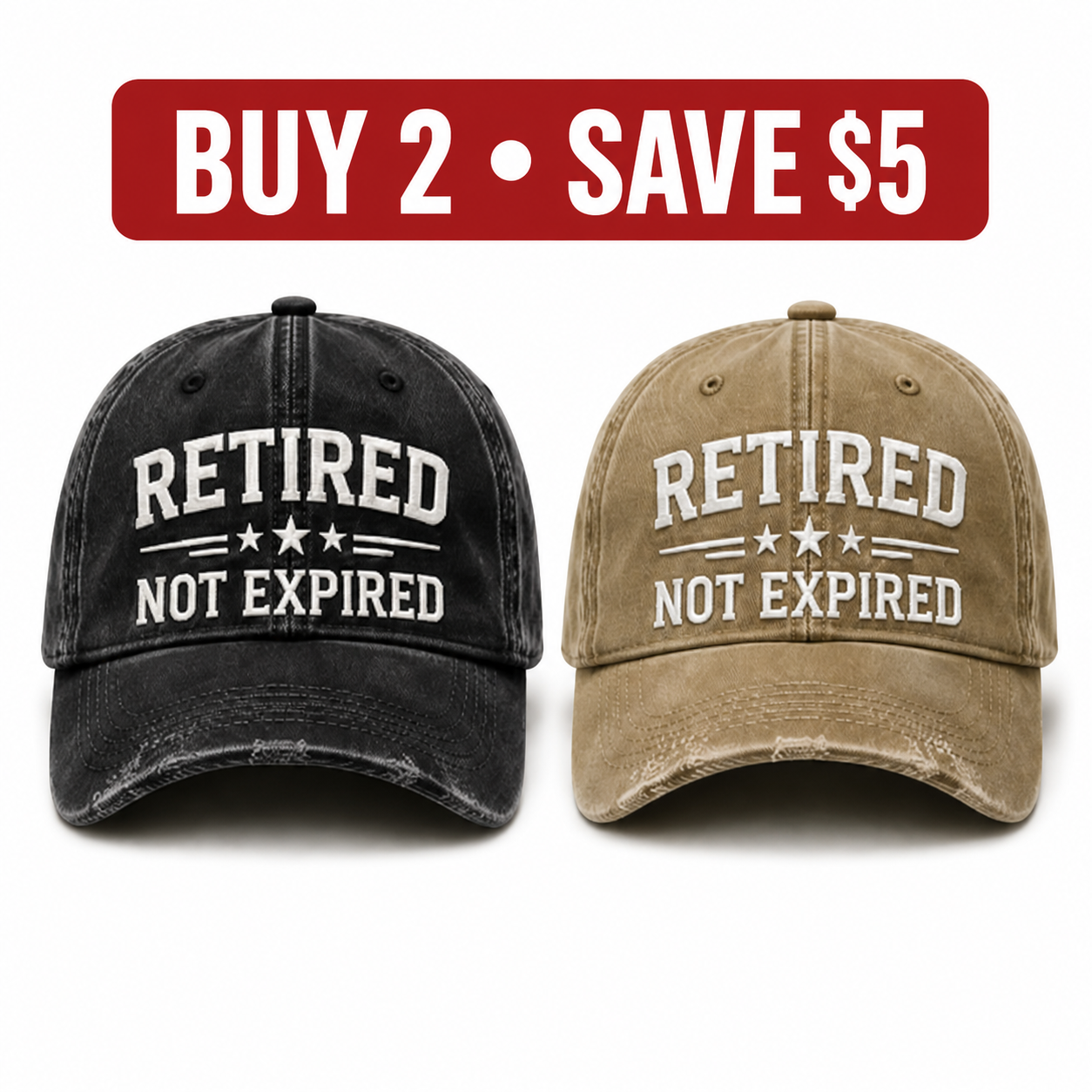 🧢 RETIRED — NOT EXPIRED Vintage Washed Embroidered Baseball Cap, Adjustable Casual Dad Hat