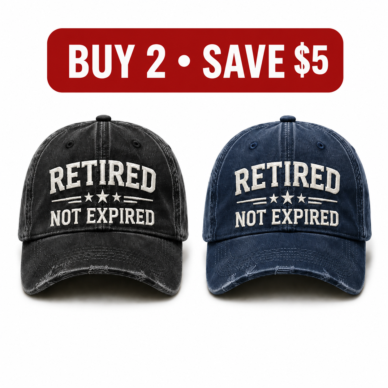 🧢 RETIRED — NOT EXPIRED Vintage Washed Embroidered Baseball Cap, Adjustable Casual Dad Hat