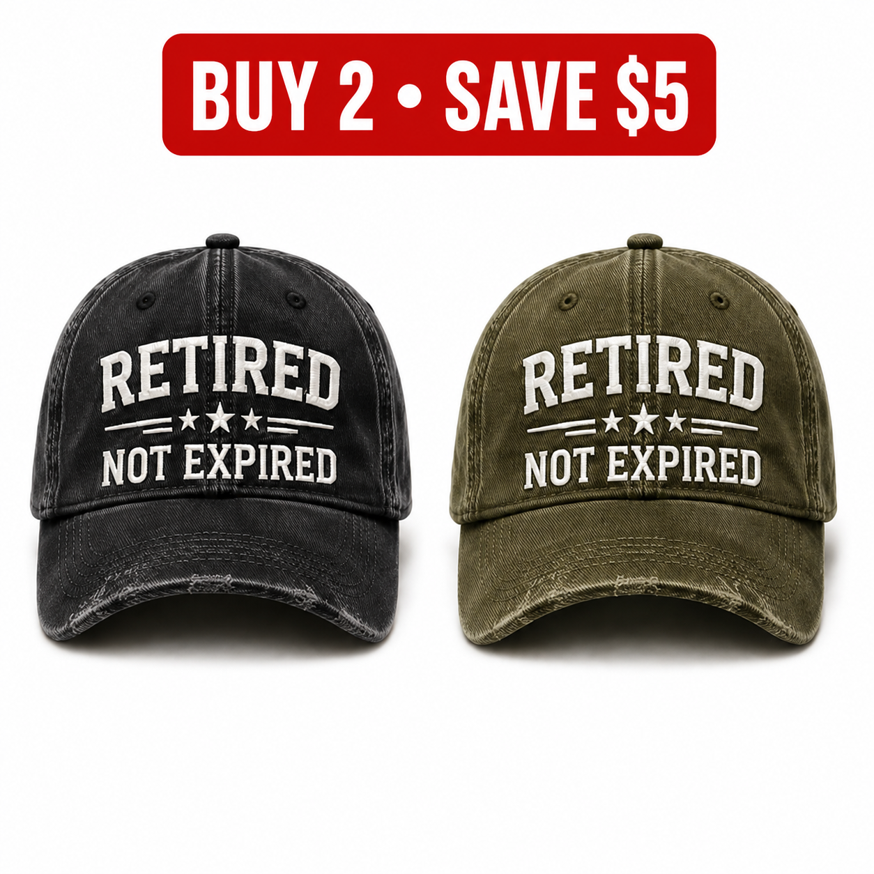 🧢 RETIRED — NOT EXPIRED Vintage Washed Embroidered Baseball Cap, Adjustable Casual Dad Hat
