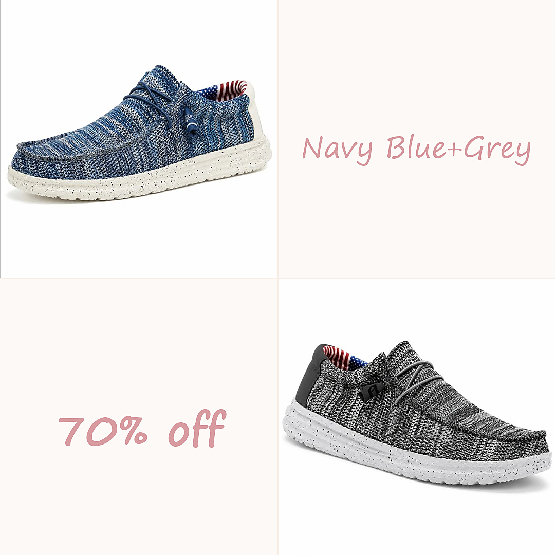 Men's Stretch Slip-On Casual Shoes - Navy Blue + Grey