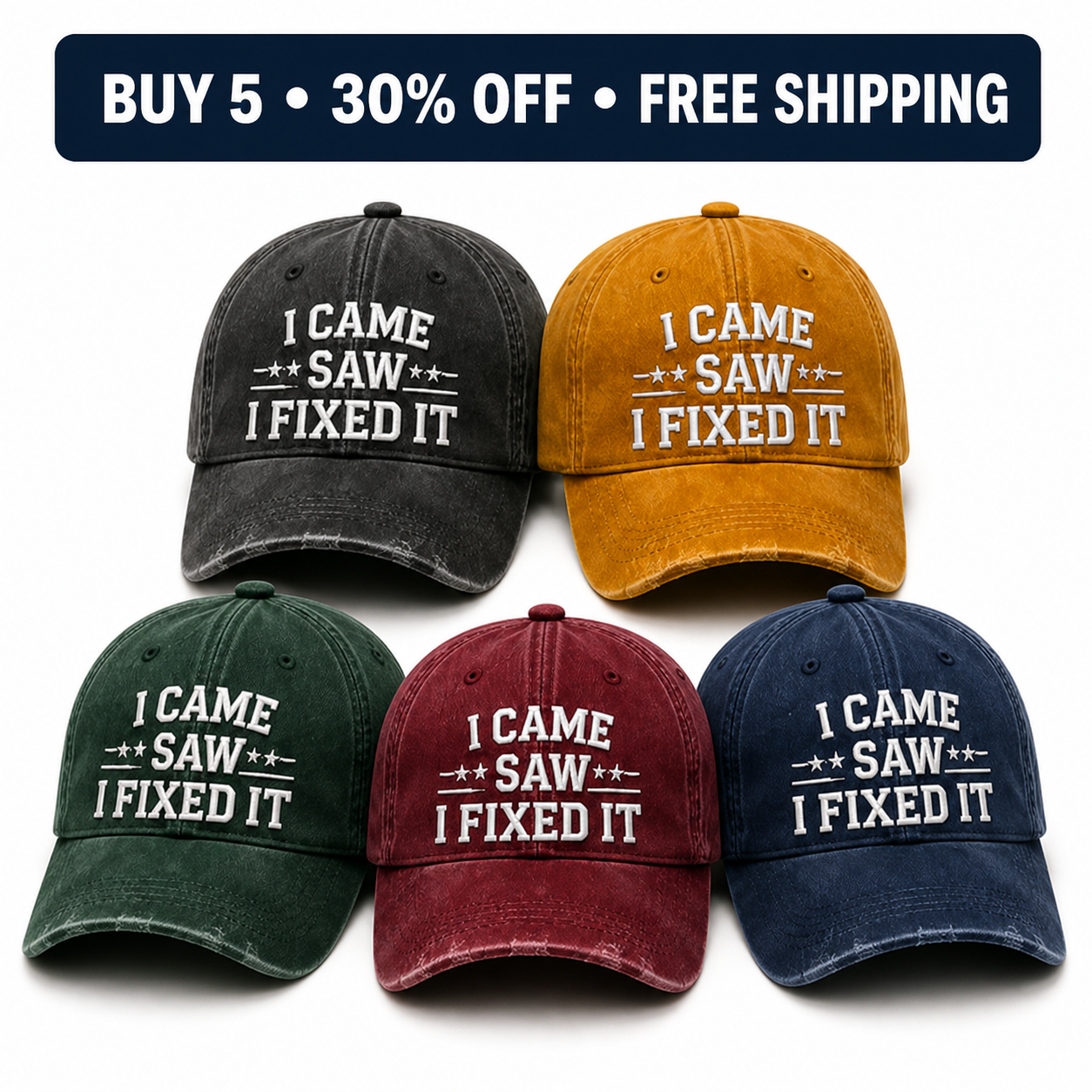 🧢 Vintage “I Came, I Saw, I Fixed It” Baseball Cap – Adjustable Washed Dad Hat