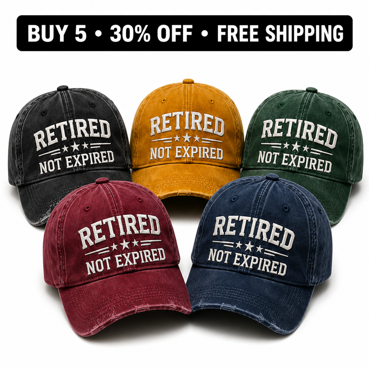 🧢 RETIRED — NOT EXPIRED Vintage Washed Embroidered Baseball Cap, Adjustable Casual Dad Hat