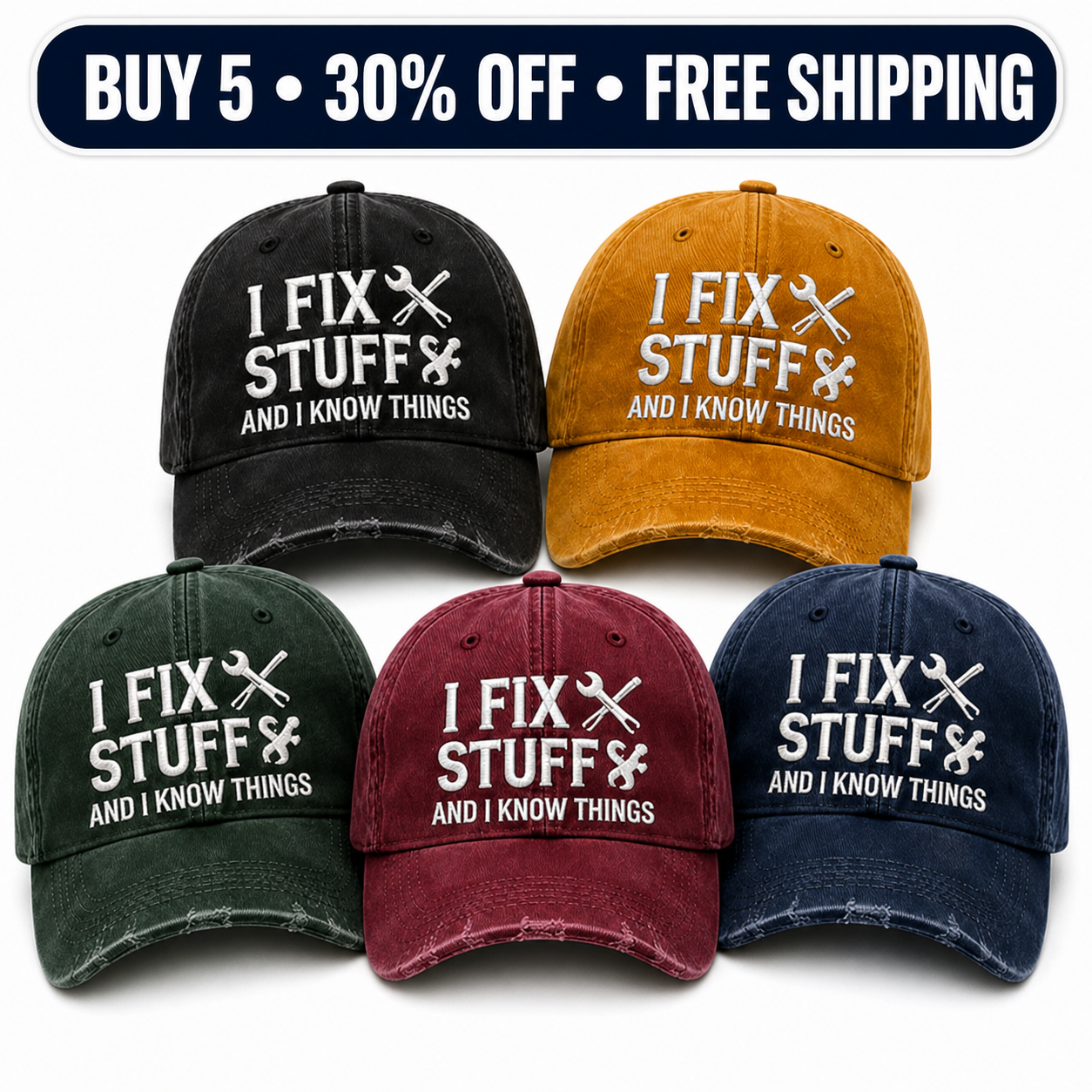 🧢I Fix Stuff and I Know Things – Vintage Embroidered Baseball Cap, Funny Dad Hat for DIY Lovers, Mechanics & Handymen