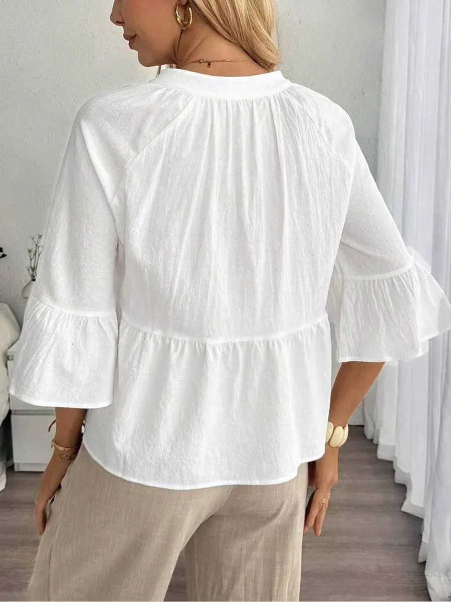 🌺🌺🌺Women's V-neck Button Tassel Tie Top