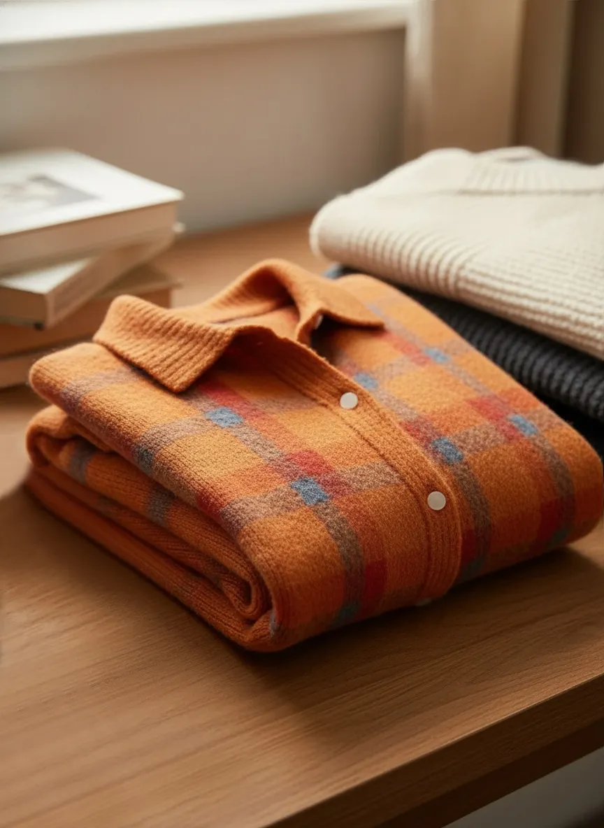 🌺🌺Women's Casual Contrast Color Autumn and Winter Retro Plaid Print Buttoned Cardigan Sweater