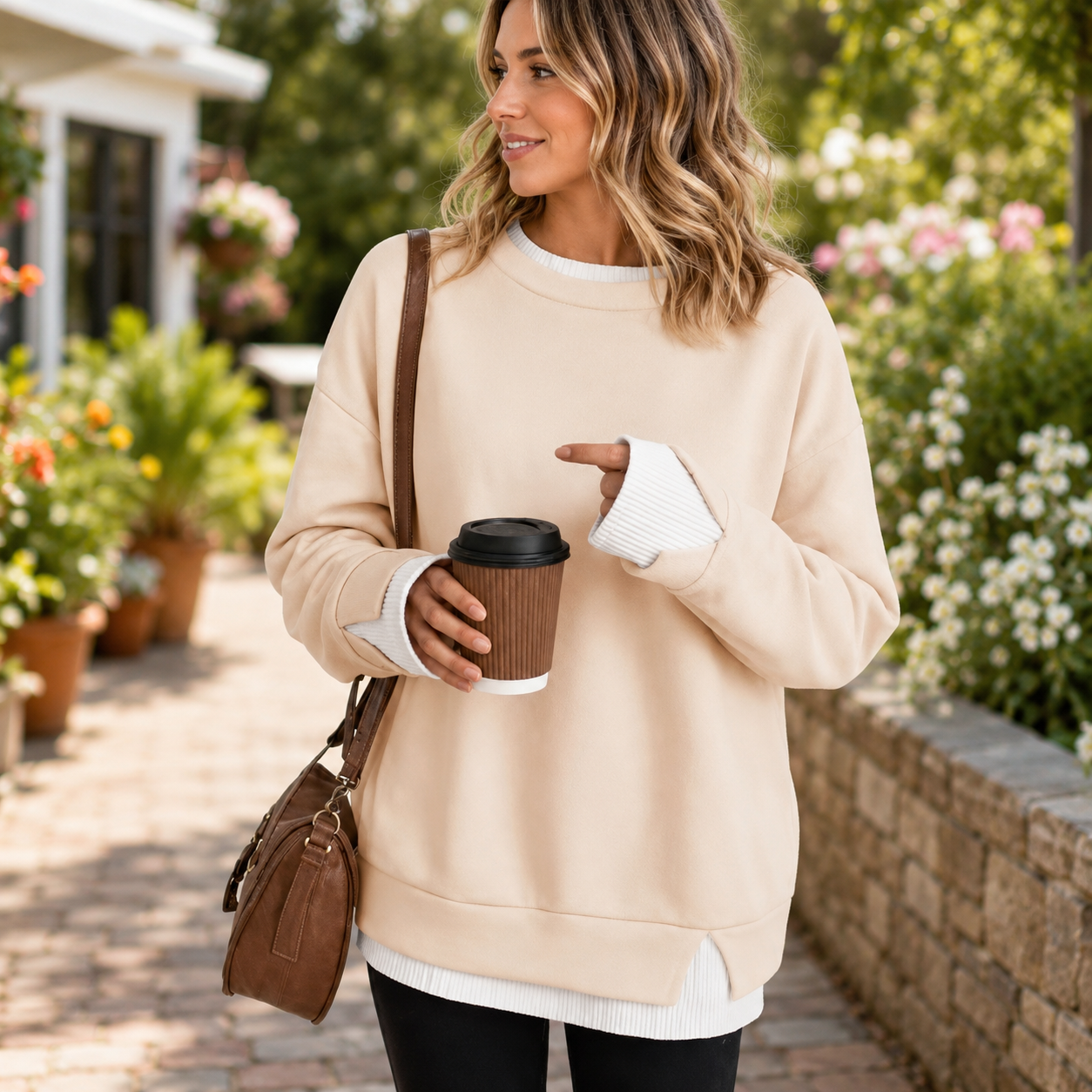 ✨ Women’s Cozy Layered Crewneck Sweatshirt – Relaxed Fit Everyday Pullover