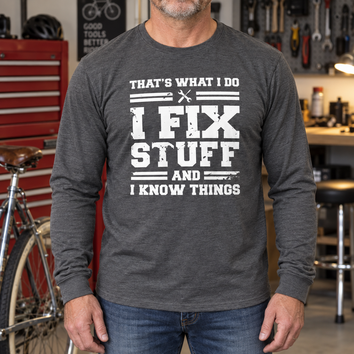 🔥Men’s “I Fix Stuff and I Know Things” Long-Sleeve Graphic T-Shirt
