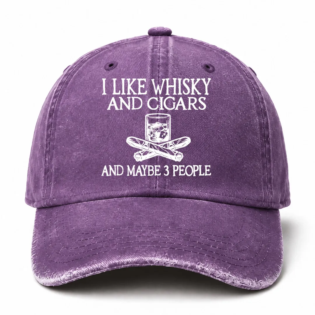 🥃 I Like Whisky, Cigars & Maybe 3 People Vintage Washed Cap 🚬