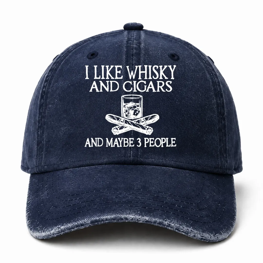 🥃 I Like Whisky, Cigars & Maybe 3 People Vintage Washed Cap 🚬