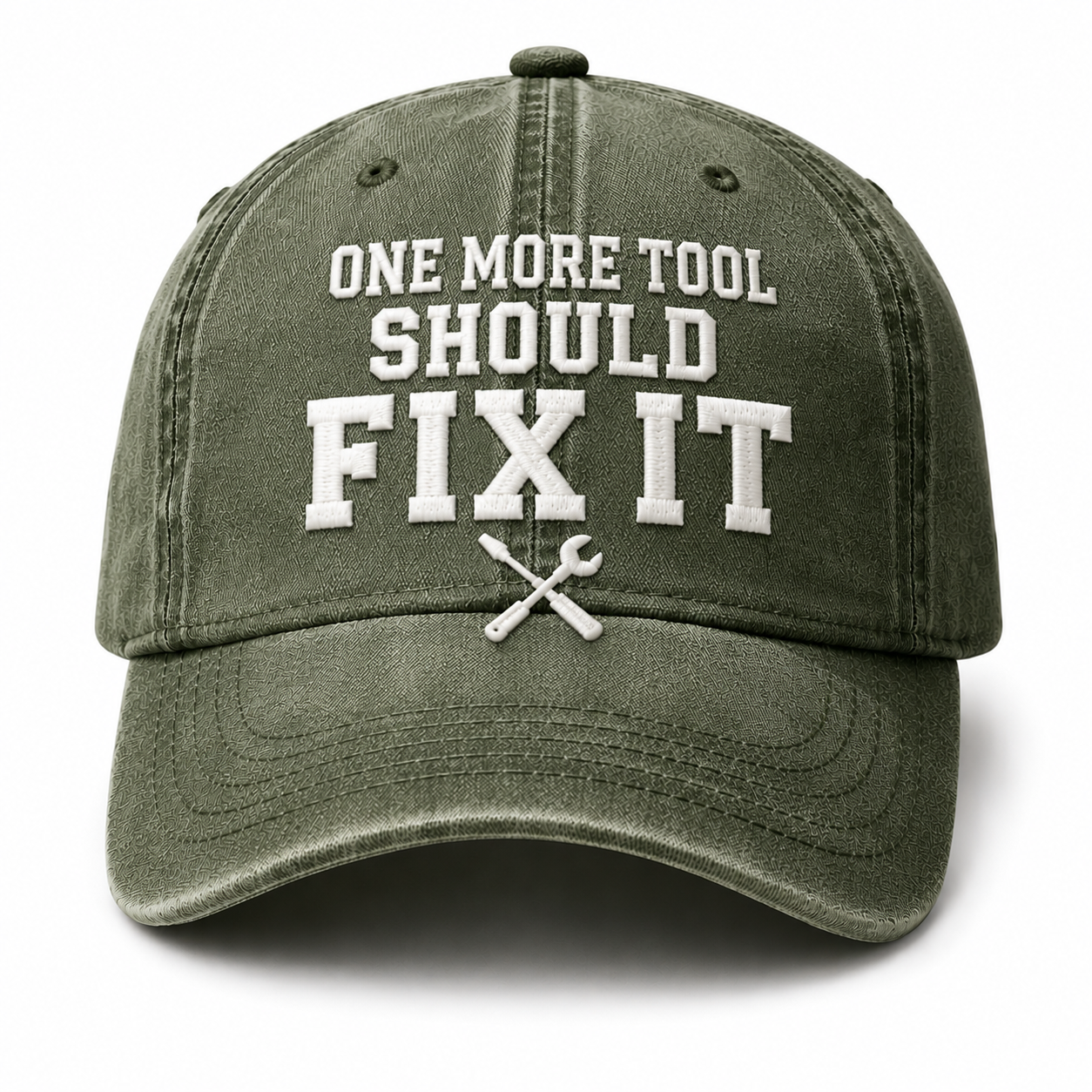 Men’s Vintage “One More Tool Should Fix It” Embroidered Baseball Cap – Adjustable Washed Cotton Workwear Hat