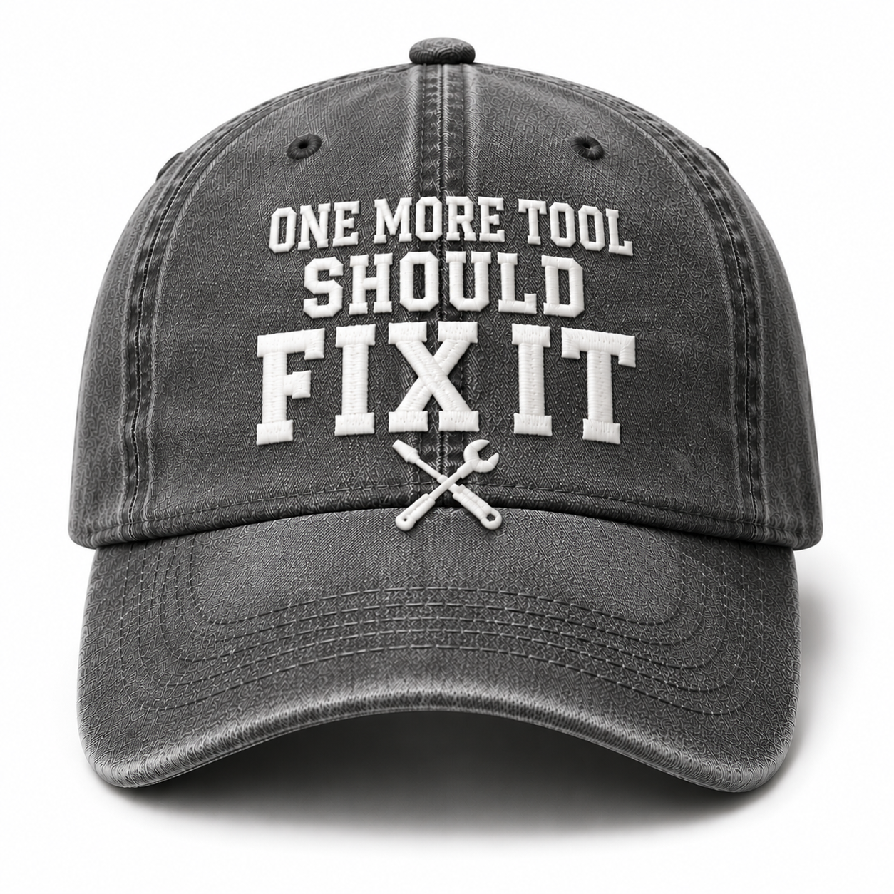 Men’s Vintage “One More Tool Should Fix It” Embroidered Baseball Cap – Adjustable Washed Cotton Workwear Hat