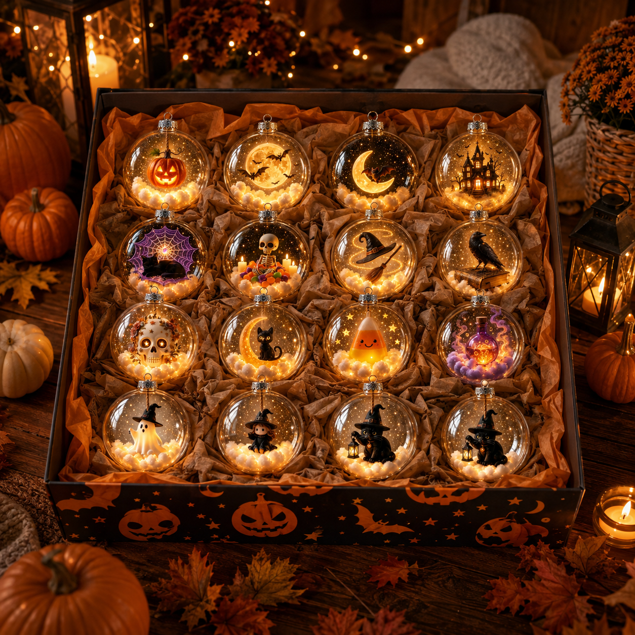 🎃✨ Enchanted Halloween Glowing Ornament – Cozy Light-Up Ghost, Witch, Cat & Pumpkin Décor 👻🐈‍⬛