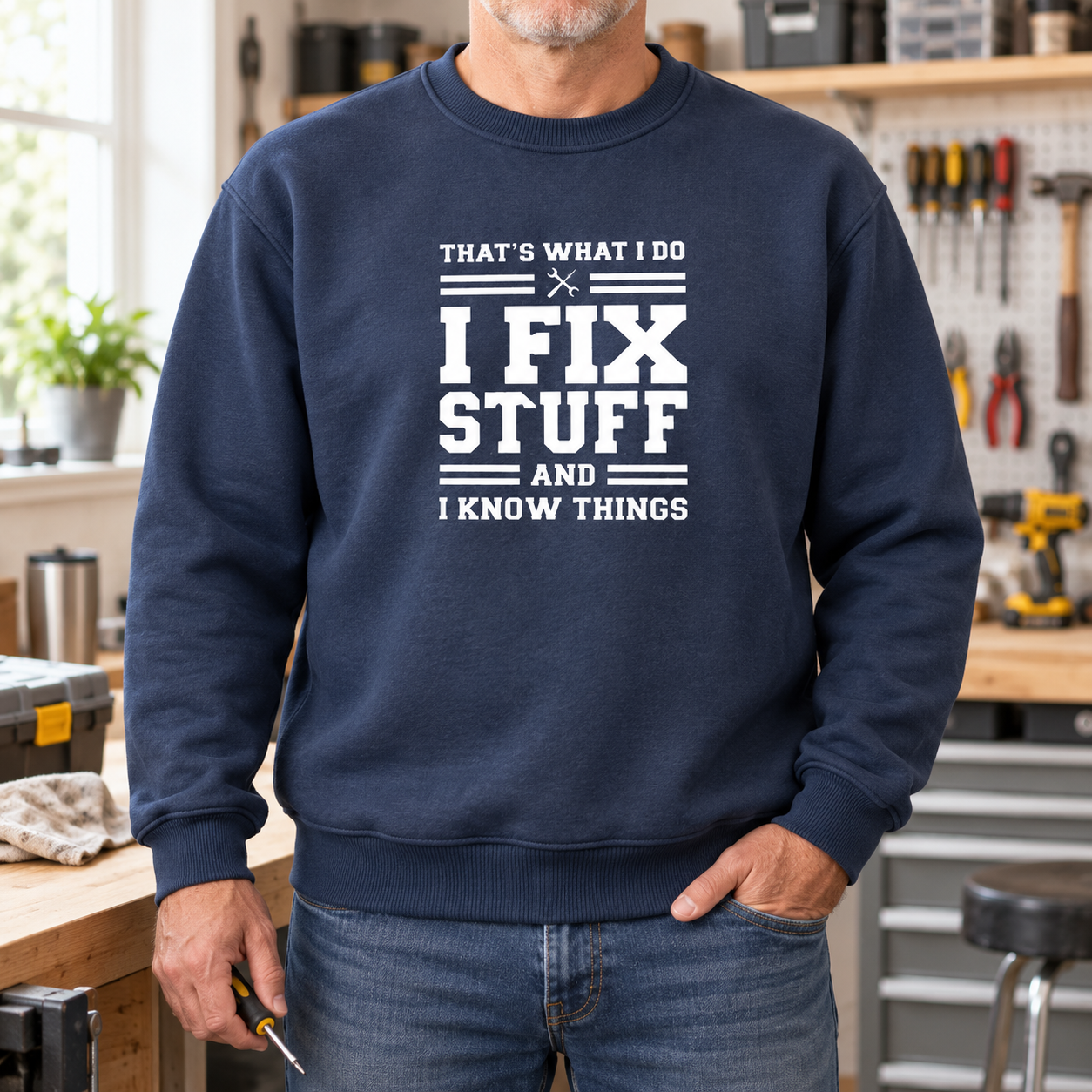 🔧 I Fix Stuff & I Know Things | Funny Men’s Crewneck Sweatshirt