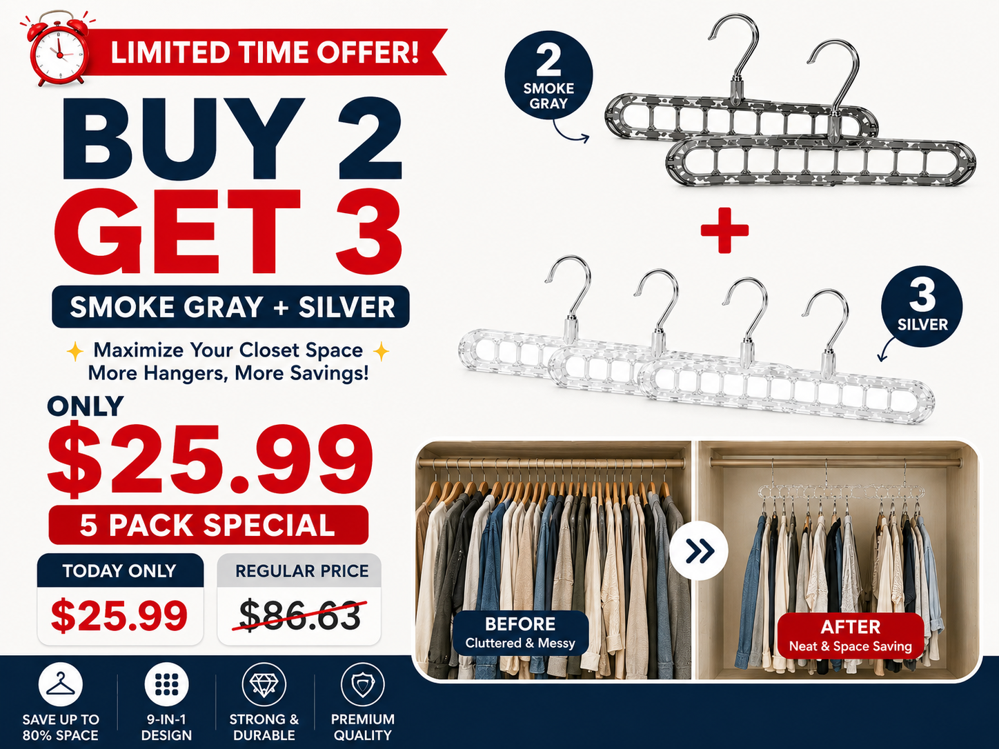 9-In-1 Space Saving Hanger – Maximize Your Closet Space & Keep Clothes Organized