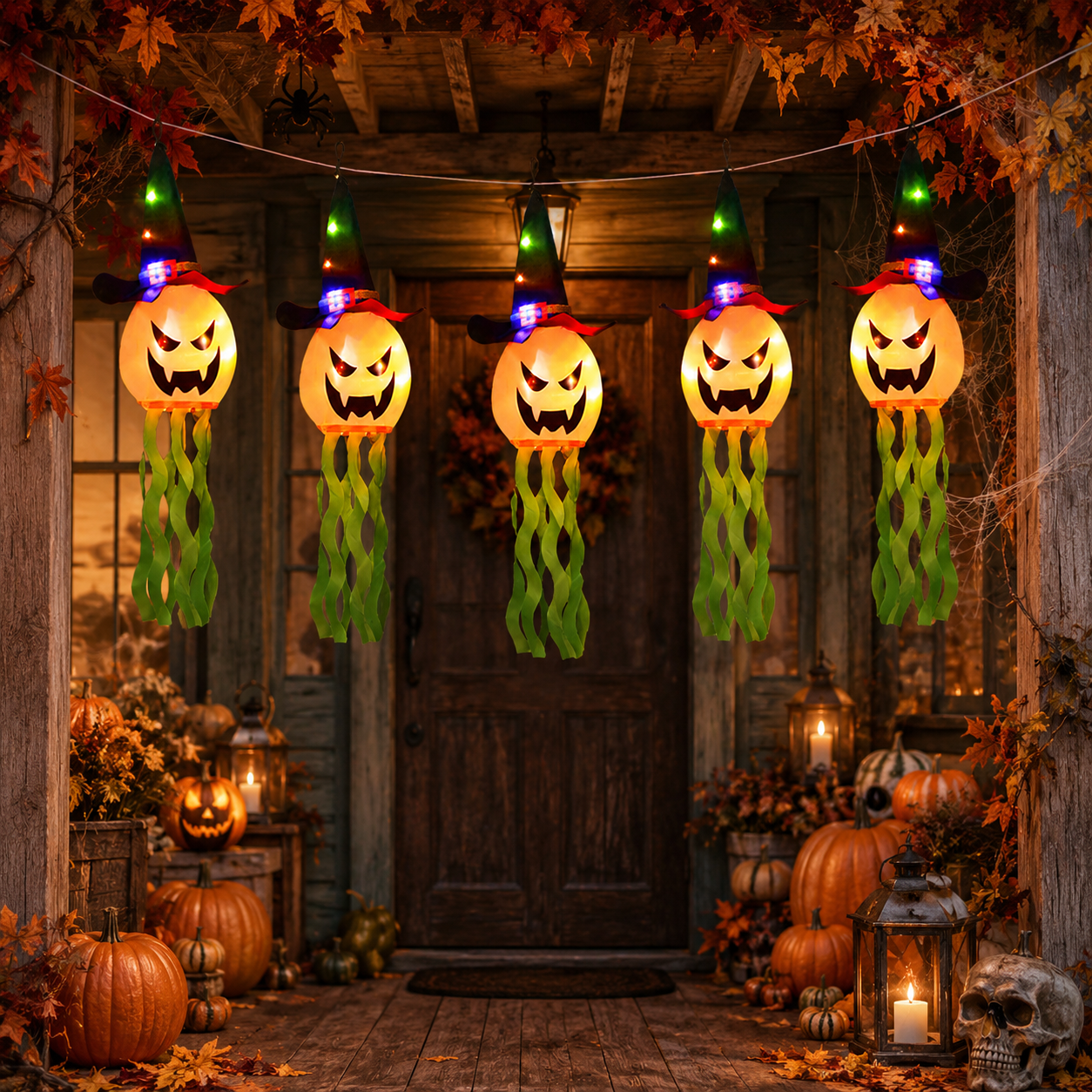 🎃 Halloween Light-Up Ghost Garland & Spooky Ornaments 👻✨ Cozy Indoor & Outdoor Decor