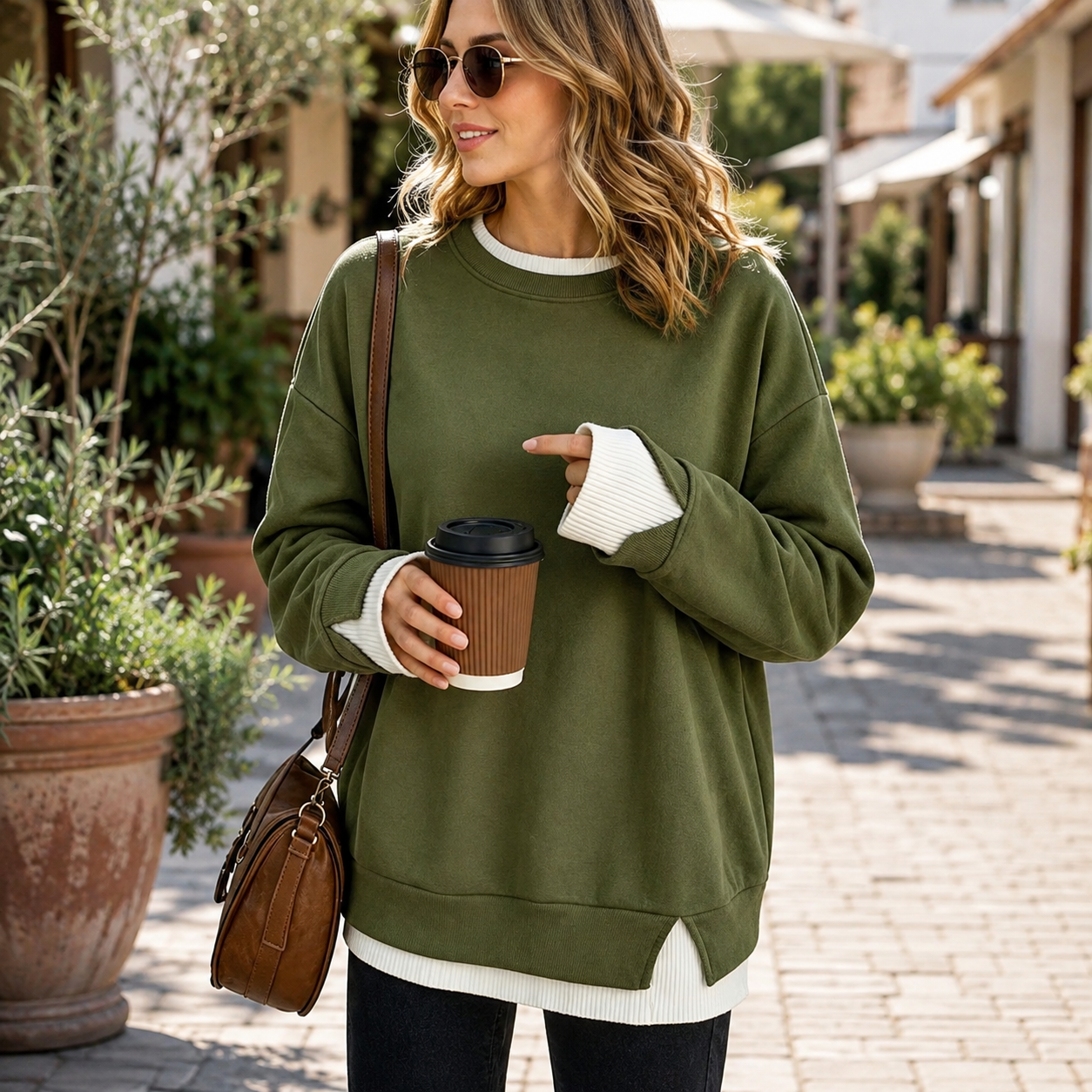 ✨ Women’s Cozy Layered Crewneck Sweatshirt – Relaxed Fit Everyday Pullover