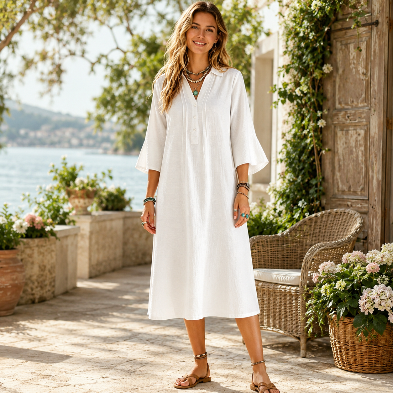 🌿 Luftig, bequem & stilvoll – Locker fallendes Hemdblusenkleid mit Taschen, Dreiviertelärmeln und femininer A-Linie ✨