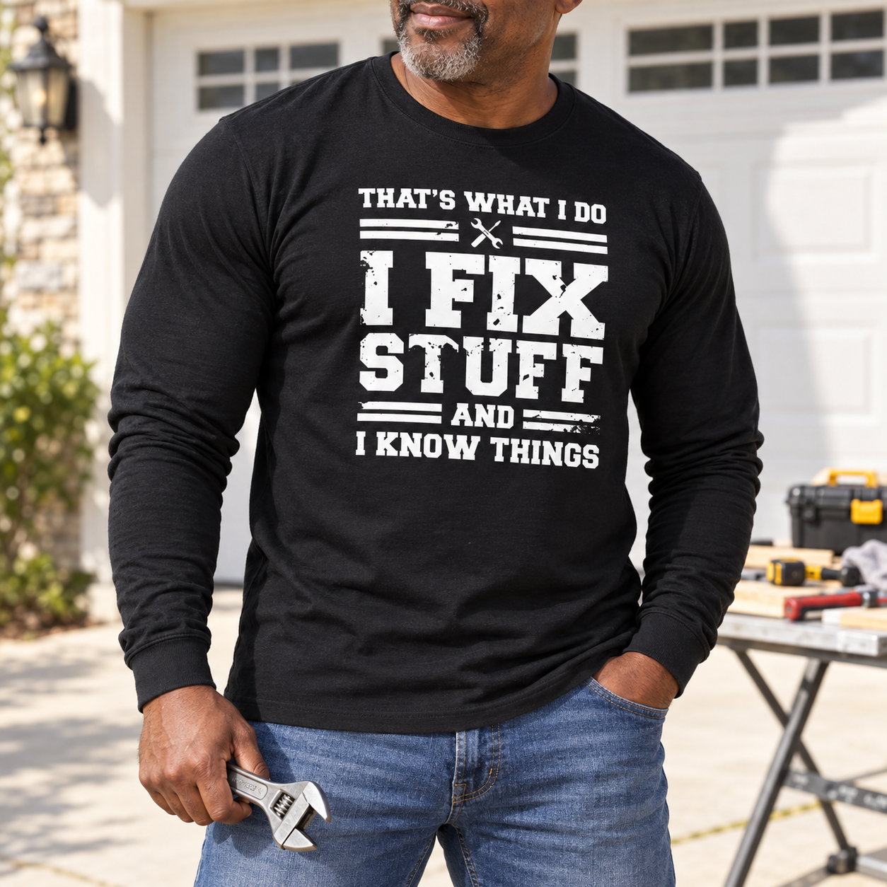 🔥Men’s “I Fix Stuff and I Know Things” Long-Sleeve Graphic T-Shirt