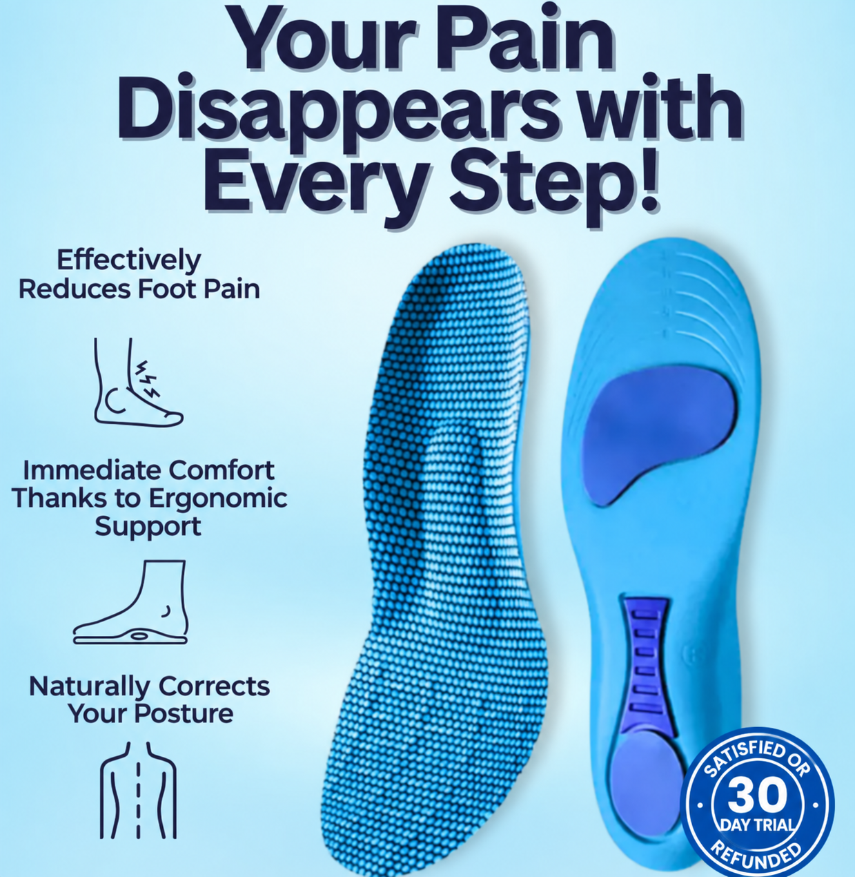 😃Everyday Comfort Cushioning Insoles – Full-Length Support for Walking & Daily Wear