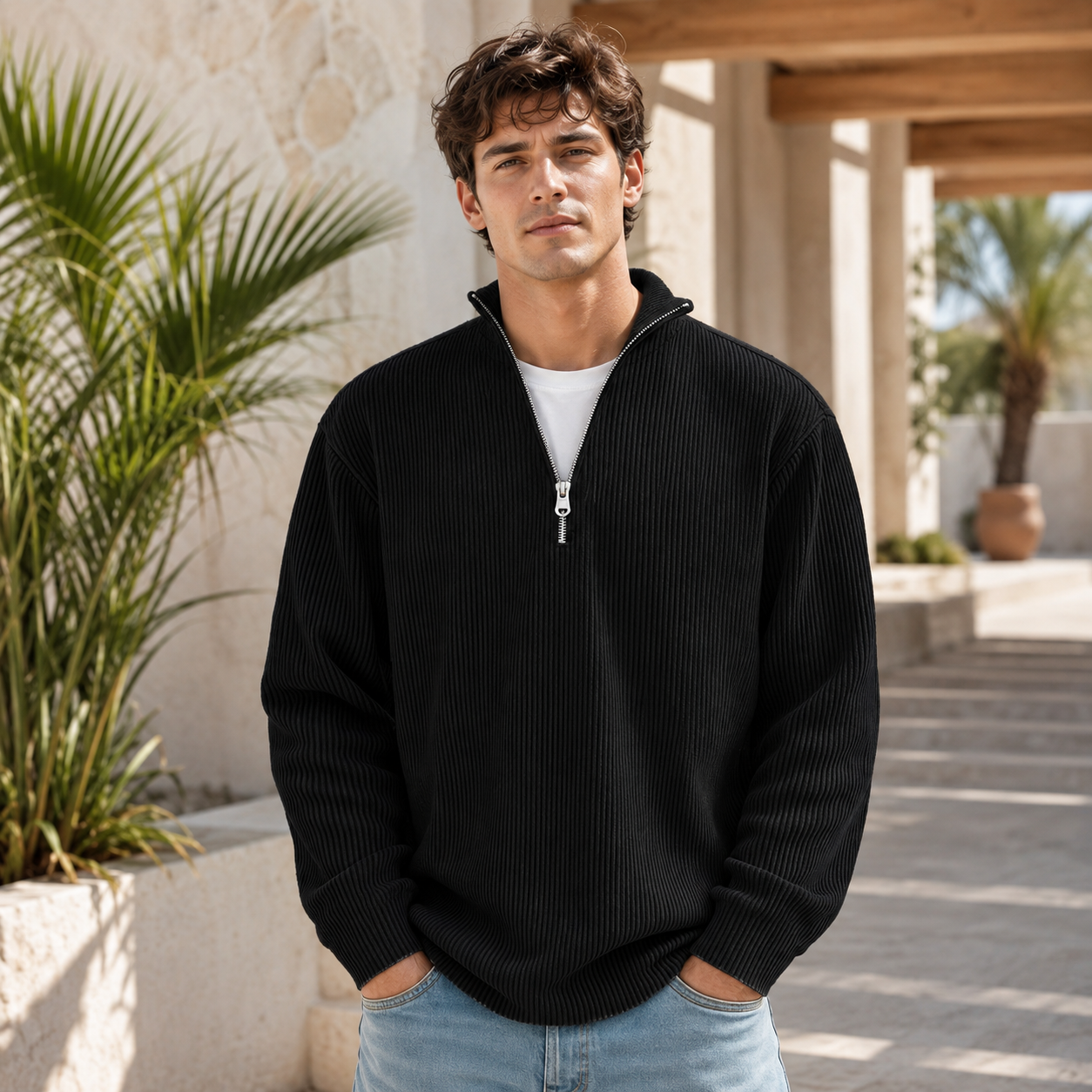 🔥 Men’s Ribbed Quarter-Zip Sweater | Soft Knit, Relaxed Fit & Everyday Style 🍂