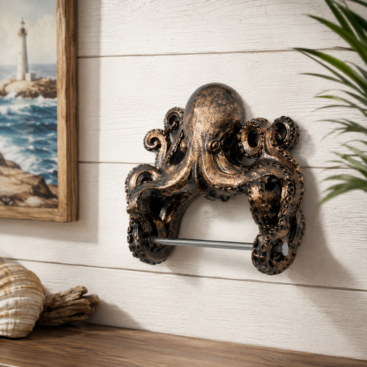 Coastal Creatures Wall Holder 🌊 Shark, Sea Turtle & Octopus Bathroom Décor