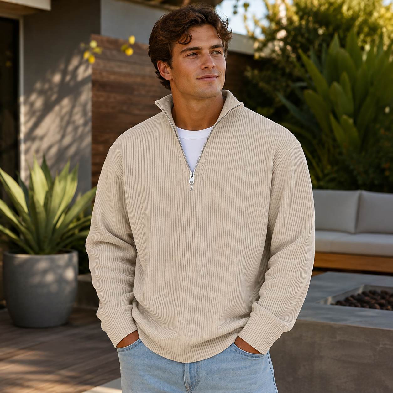 🔥 Men’s Ribbed Quarter-Zip Sweater | Soft Knit, Relaxed Fit & Everyday Style 🍂