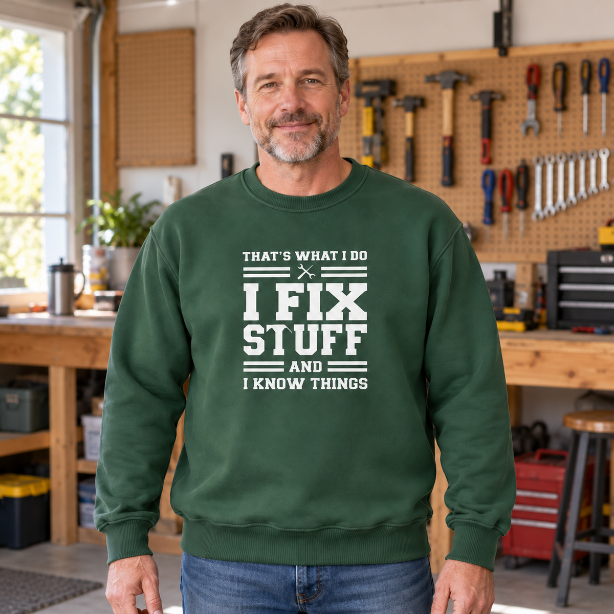 🔧 I Fix Stuff & I Know Things | Funny Men’s Crewneck Sweatshirt