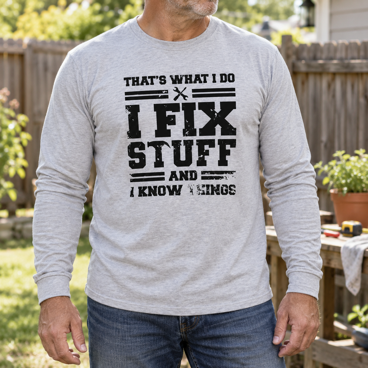 🔥Men’s “I Fix Stuff and I Know Things” Long-Sleeve Graphic T-Shirt