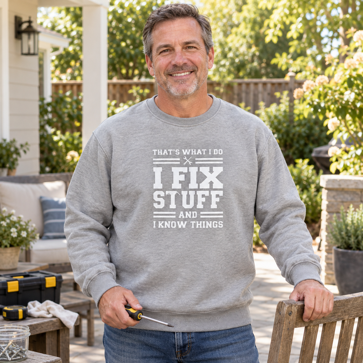 🔧 I Fix Stuff & I Know Things | Funny Men’s Crewneck Sweatshirt